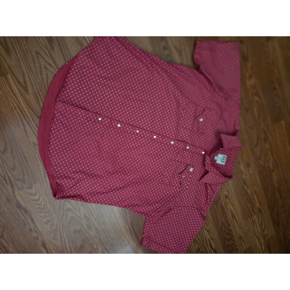 Ely Cattleman‎ Mens XXL Tall Red Geometric Pearl Snap Short Sleeve Western Shirt